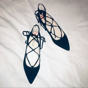 Lace Up, Pointed Toe, Suede Flats